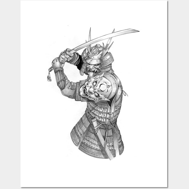 Samurai Vintage basic illustrator Wall Art by amalia23